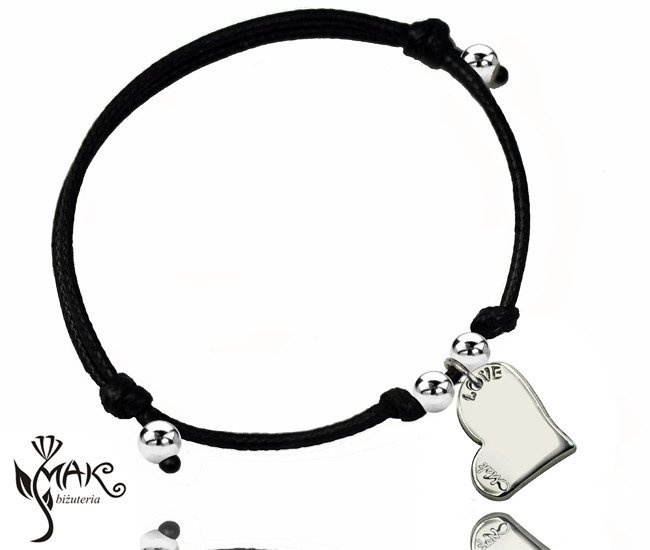 BR823 /2 BRANSOLETKA z grawerem na sznureczku serce