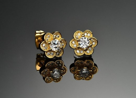 Kol 599/332 kolczyki cyrkonie złocone sztyft kwiatuszki