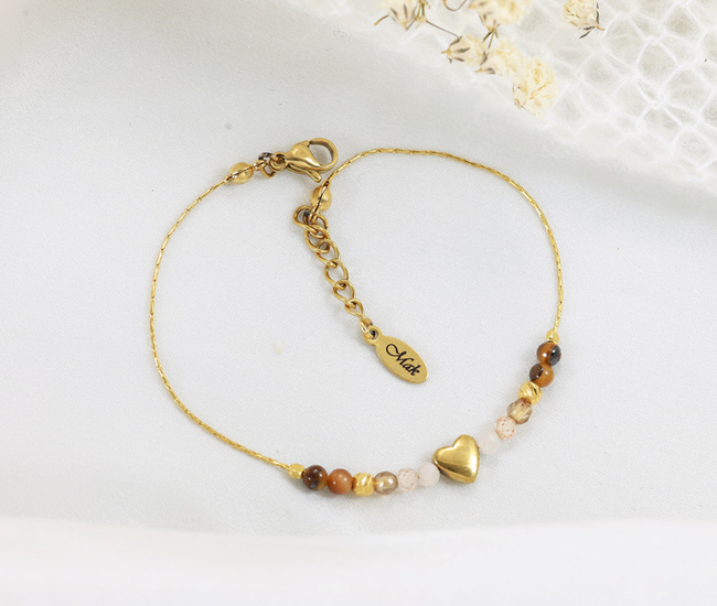 Złota bransoletka z agatem kawowym, bronzytem i tygrysim okiem 1772/1