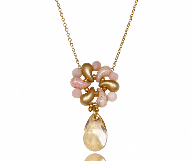 naszyjnik pozłacany beżowo-różowy wyplatany ręcznie 1816/13