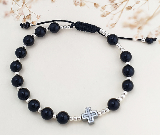 1467 bransoletka różaniec srebrna 925 na sznureczku