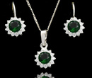 480/79  komplet srebrny koła z cyrkoniami szmaragdowymi