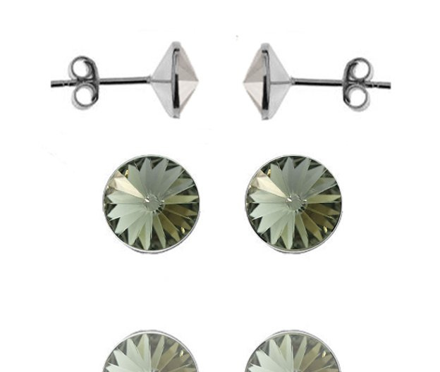 696 Kolczyki Swarovski Elements 6 mm srebro 925 black diamond szary