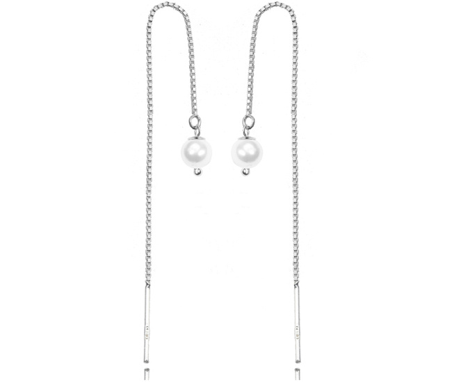 1406 Kolczyki srebrne 925 łańcuszki przeciągane perełki