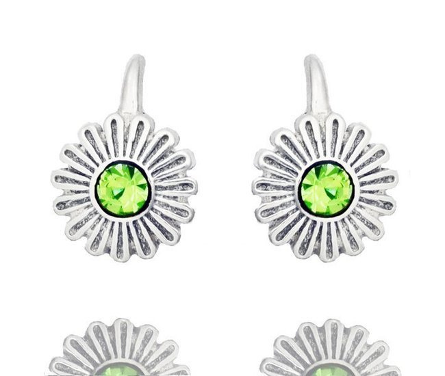 480/279 kolczyki srebrne 925 dla dziewczynki, zielona cyrkonia kwiatuszki