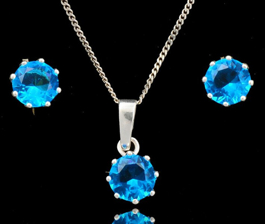 480/89 komplet srebrny koła z niebieskimi cyrkoniami