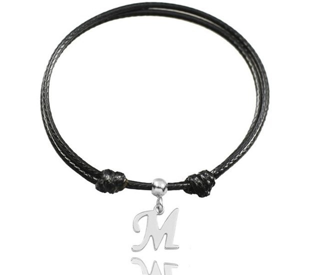 1039 BRANSOLETKA inicjał literka alfabet srebrna na sznureczku