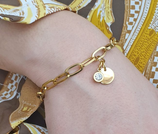 1232/5 bransoletka złota stal gruby łańcuszek dowolna literka, inicjał, alfabet