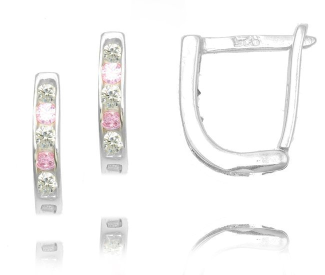 480/411 Kolczyki srebrne zapięcia angielskie delikatne z różową cyrkonią