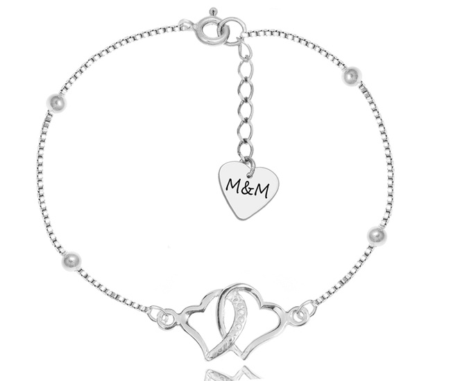 1462  bransoletka s. 925 serca połączone grawerunek