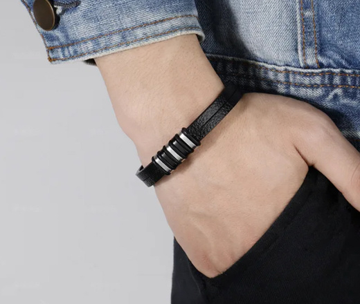 599/1139 męska bransoletka z grawerem skórzana brązowa