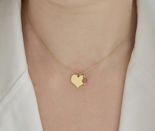 Naszyjnik z sercem grawerowanym, srebro 925 pozłacane z rodonitem 1899/10 zestaw walentynkowy