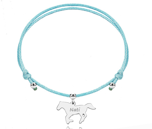 1636/1 bransoletka personalizowana srebro 925 na sznurku koń
