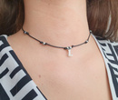 1240 naszyjnik stalowy dowolna literka, inicjał, alfabet choker srebrny
