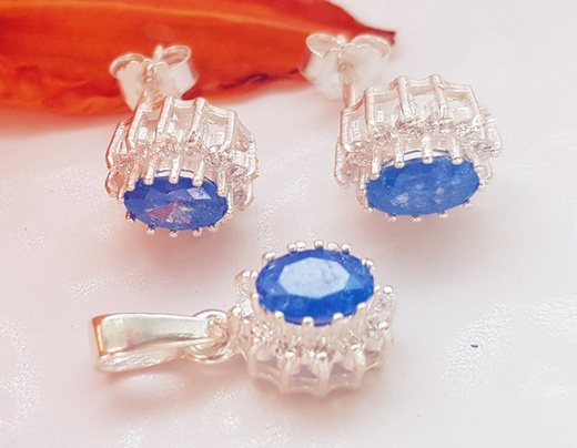 480/90 komplet srebrny owale z niebieskimi cyrkoniami