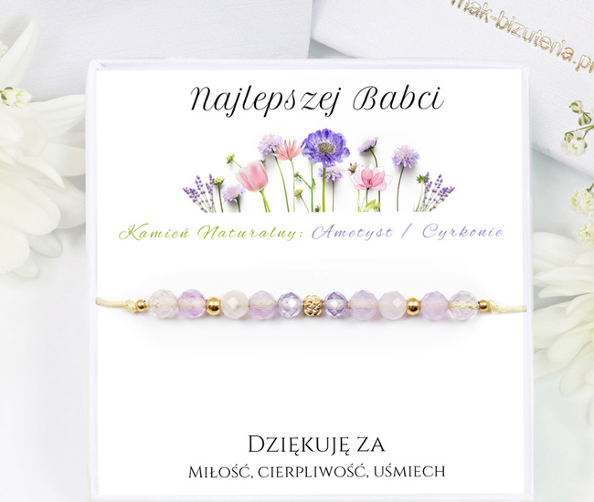 1746/4 fioletowa bransoletka z kamieniami naturalnymi dla babci zestaw