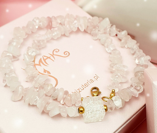 1594 bransoletka na gumce kryształ górski blady róż