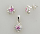 480/99 komplet srebrny kwiatuszki z różowymi cyrkoniami