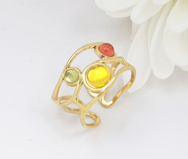 Pierscionek warstwoty stal pozłacana kolorowe szkiełka 1878/5