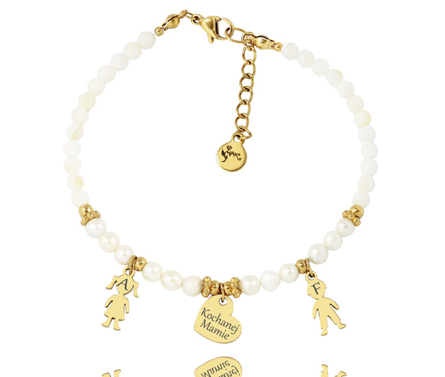 1746/10 Bransoletka złocona z grawerem i perłami dla mamy