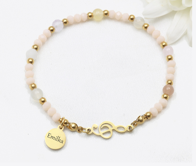 Bransoletka z kamieniami naturalnymi z grawerem klucz wiolinowy 1876/3