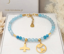 1734/6 niebieska bransoletka podróżnicza srebrna 925 pozłacana z grawerem i kamieniami naturalnymi