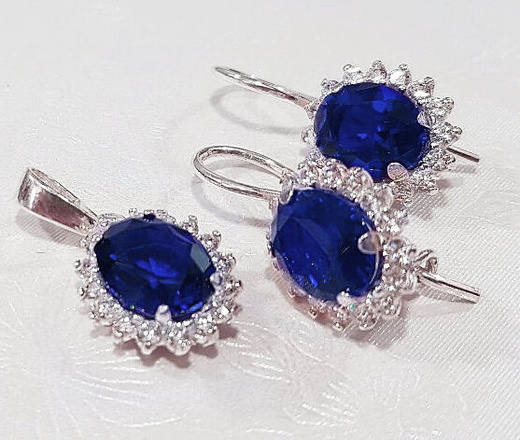 480/112 komplet srebrny owale z cyrkoniami niebieskimi