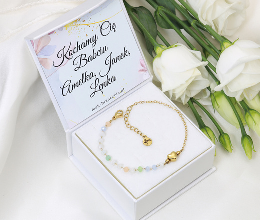 Złota bransoletka z grawerem z sercem i kryształkami 1898/3