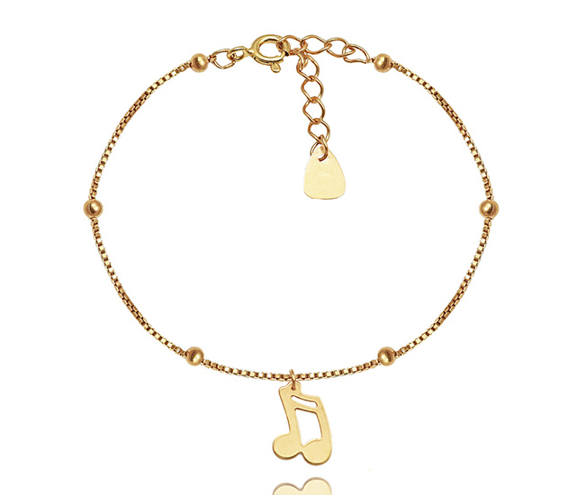 1641/1 bransoletka grawerowana srebro 925 pozłacane kuleczki nutka