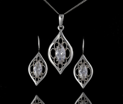 480/238 komplet srebrny ażurowy z błyszczącymi cyrkoniami