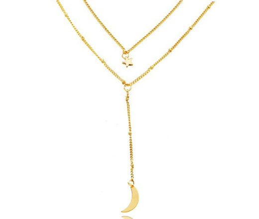 1251/8 naszyjnik złoty stalowy cyrkonie księżyc gwiazdka