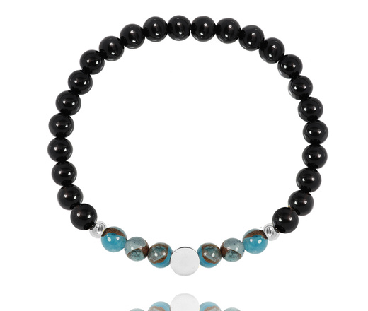 1628/9 bransoletka męska stalowa z graweremi agat i jaspis