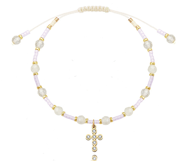 1631/7 bransoletka różaniec stal złocona z kryształkami