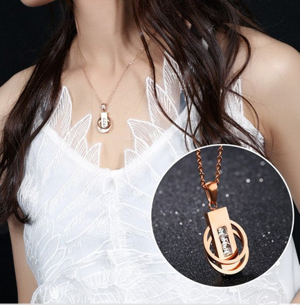 Nk 599/727 NASZYJNIK ze stali kółeczka cyrkonie różowe złoto