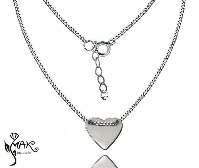 NK706 NASZYJNIK SERCE TRÓJKĄT 100% SREBRO 925 GRAWER