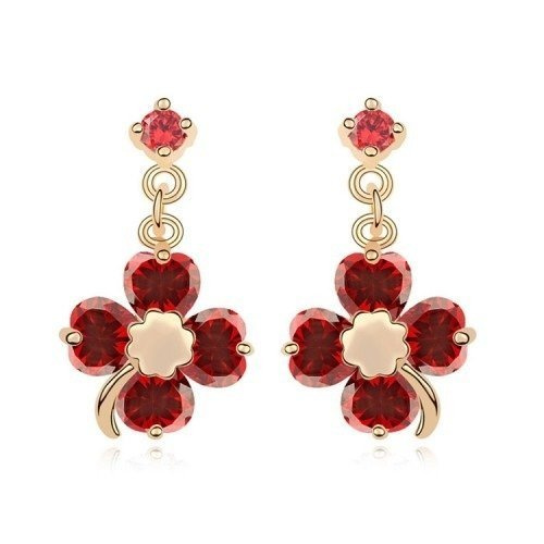 Kol  599/70 kolczyki kryształy złocone wiszące kwiatuszki bordo