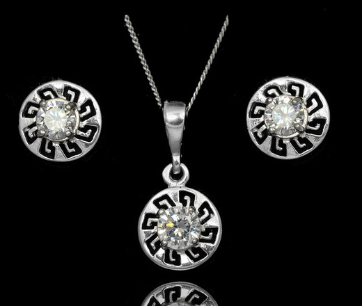 480/254 Komplet srebrny ażurowy z cyrkonią, greckie wzory