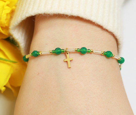 1631/2 bransoletka różaniec stal złocona z kamieniami naturalnymi