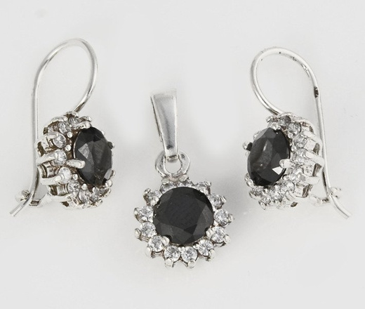 480/246 komplet srebrny z czarnymi cyrkoniami