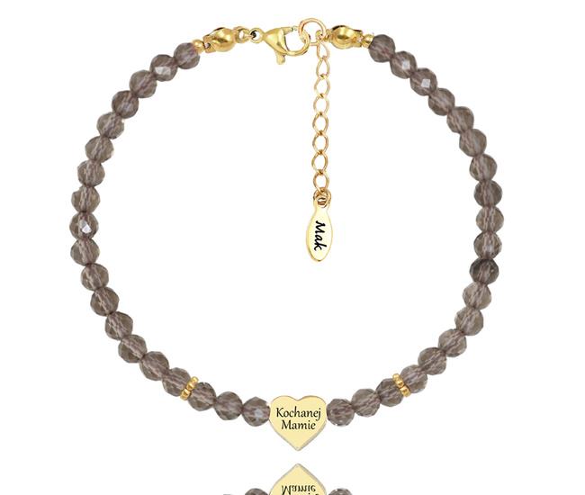 1728/24 bransoletka damska  z grawerem serce kwarc dymny