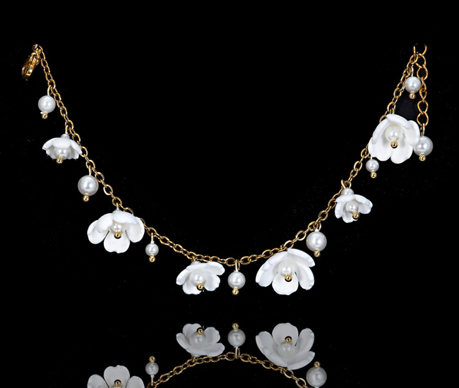 bransoletka ślubna pozłacana z kwiatuszkami handmade 1816/1