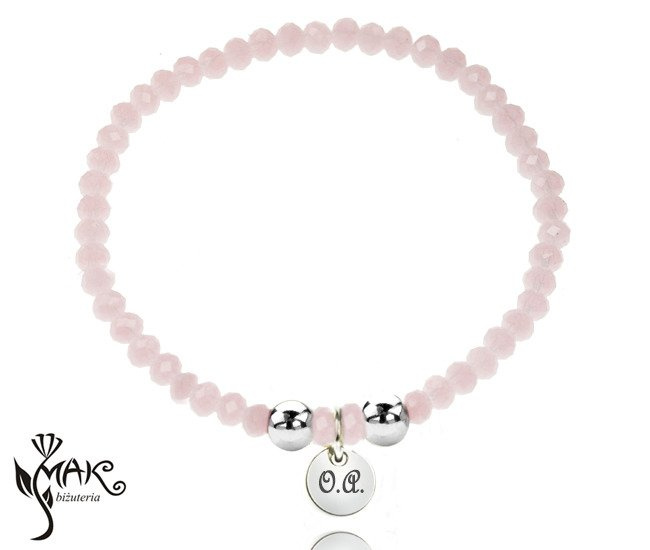 BR825 BRANSOLETKA Z GRAWEREM stal kryształki róż kółko