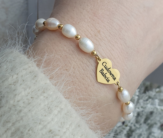 1747 Bransoletka dla babci z grawerem z perłami naturalnymi srebro 925 Swarovski Elements