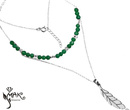NK956 NASZYJNIK piórko 100% SREBRO 925 grawer agat zielony