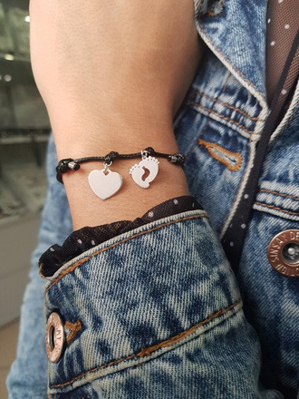 BR997 bransoletka personalizowana serce stópki na sznurku