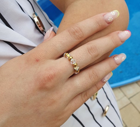 1288/2 pierścionek stalowy złoty kryształki Swarovski Elements