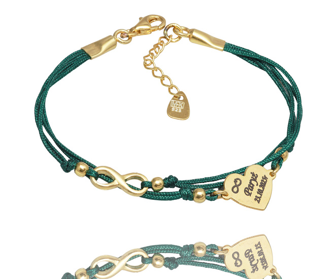 1598 bransoletka grawer serduszko i nieskończoność, srebro 925  pozłacane