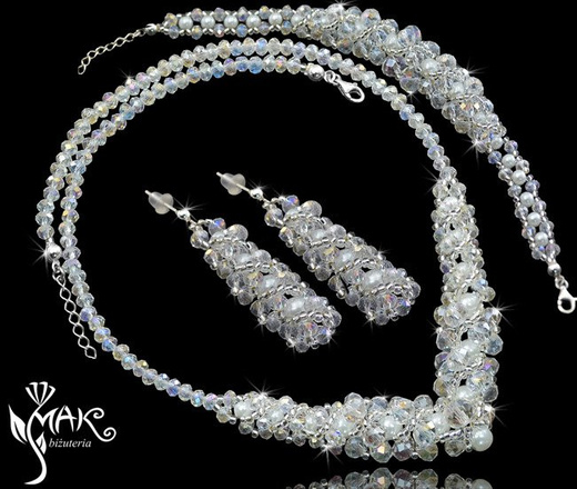 KOL434 KOLCZYKI PEREŁKI SZKLANE - KRYSZTAŁY, kolczyki ślubne, kolczyki na ślub