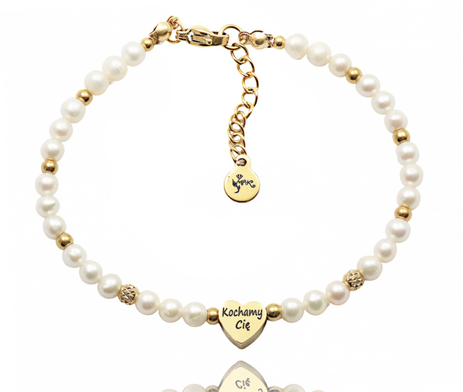 1746/13 Bransoletka z grawerem i perłami naturalnymi dla babci / mamy