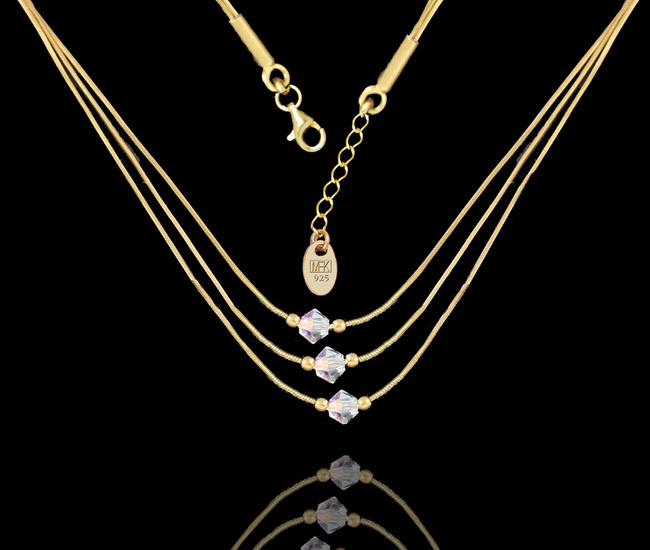 1526 naszyjnik srebrny 925 pozłacany potrójny z kryształkami